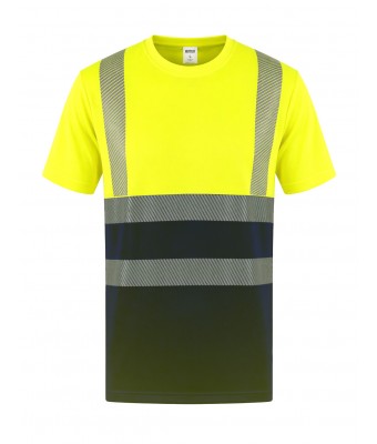 T-shirt ostrzegawczy NEOPLUS TSHV55 - GOLD FLUOR / NAVY